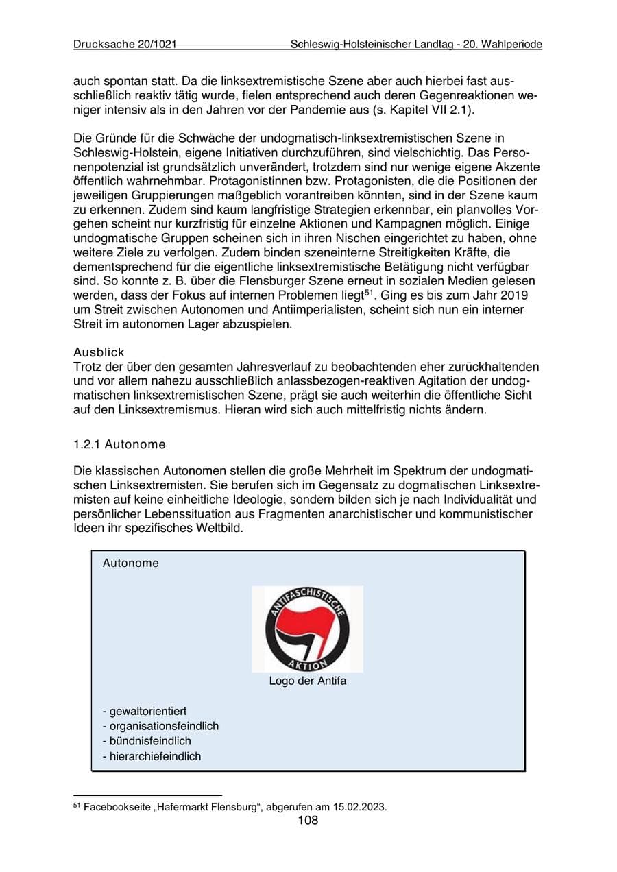 Seite 110 des Verfassungsschutzbericht 2022 Schleswig-Holstein