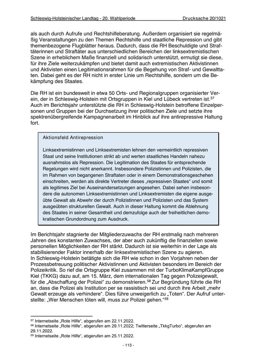 Seite 115 des Verfassungsschutzbericht 2022 Schleswig-Holstein