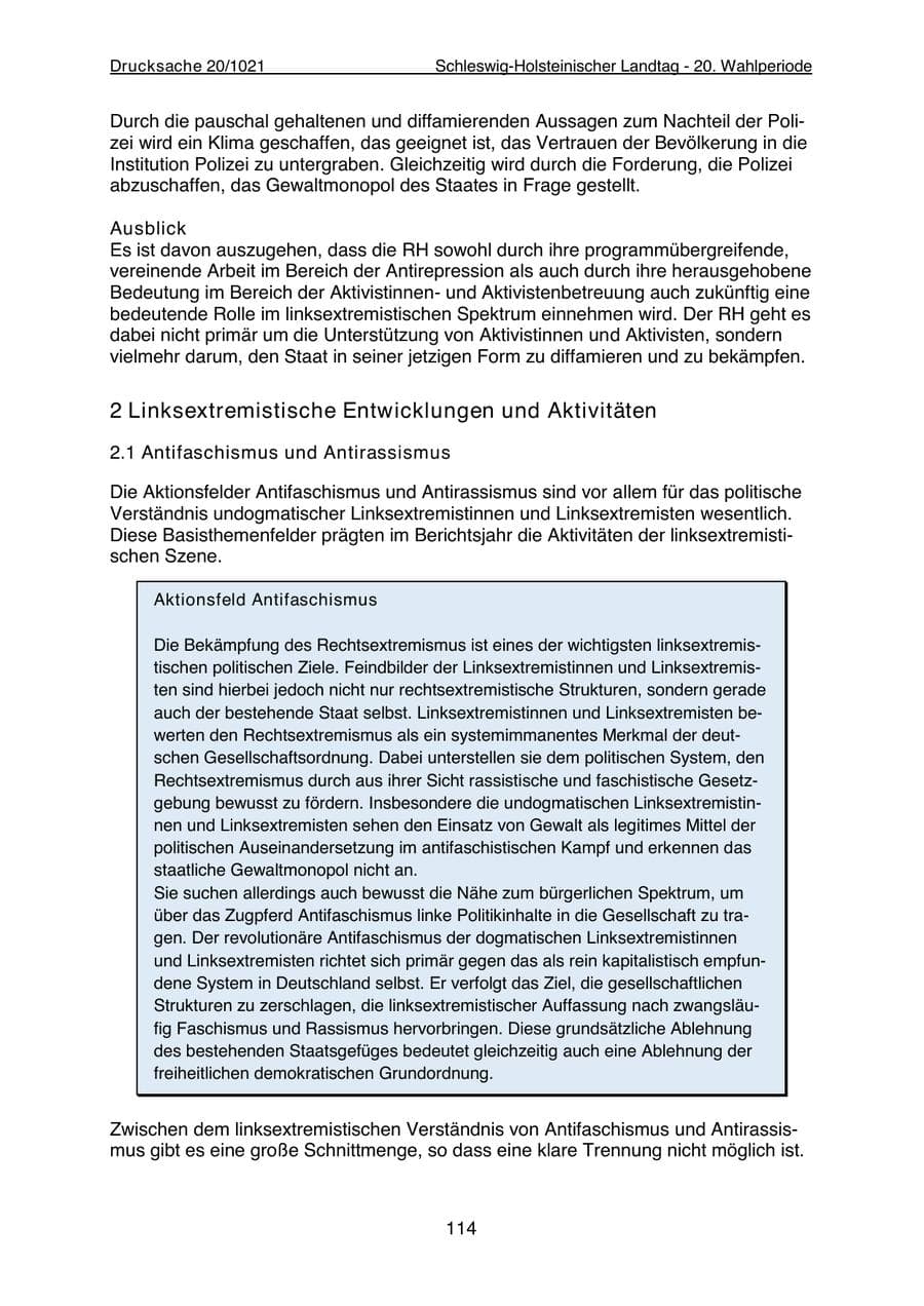 Seite 116 des Verfassungsschutzbericht 2022 Schleswig-Holstein