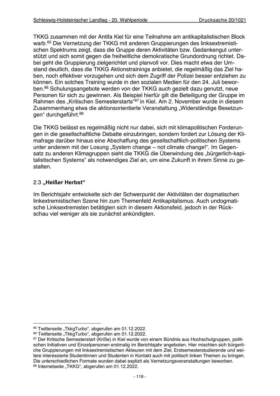 Seite 121 des Verfassungsschutzbericht 2022 Schleswig-Holstein