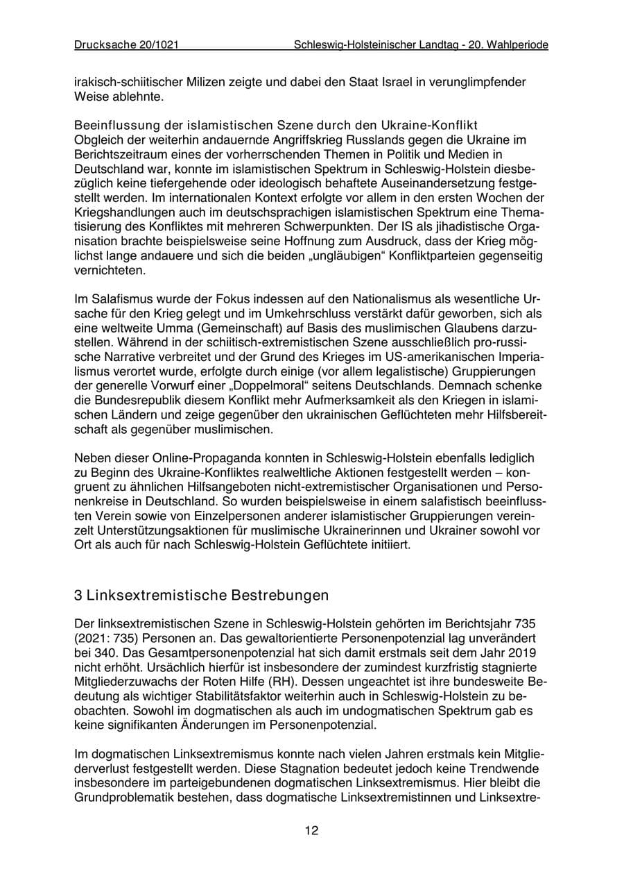 Seite 14 des Verfassungsschutzbericht 2022 Schleswig-Holstein
