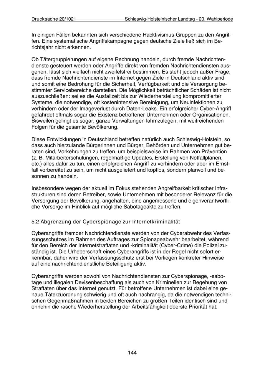 Seite 146 des Verfassungsschutzbericht 2022 Schleswig-Holstein