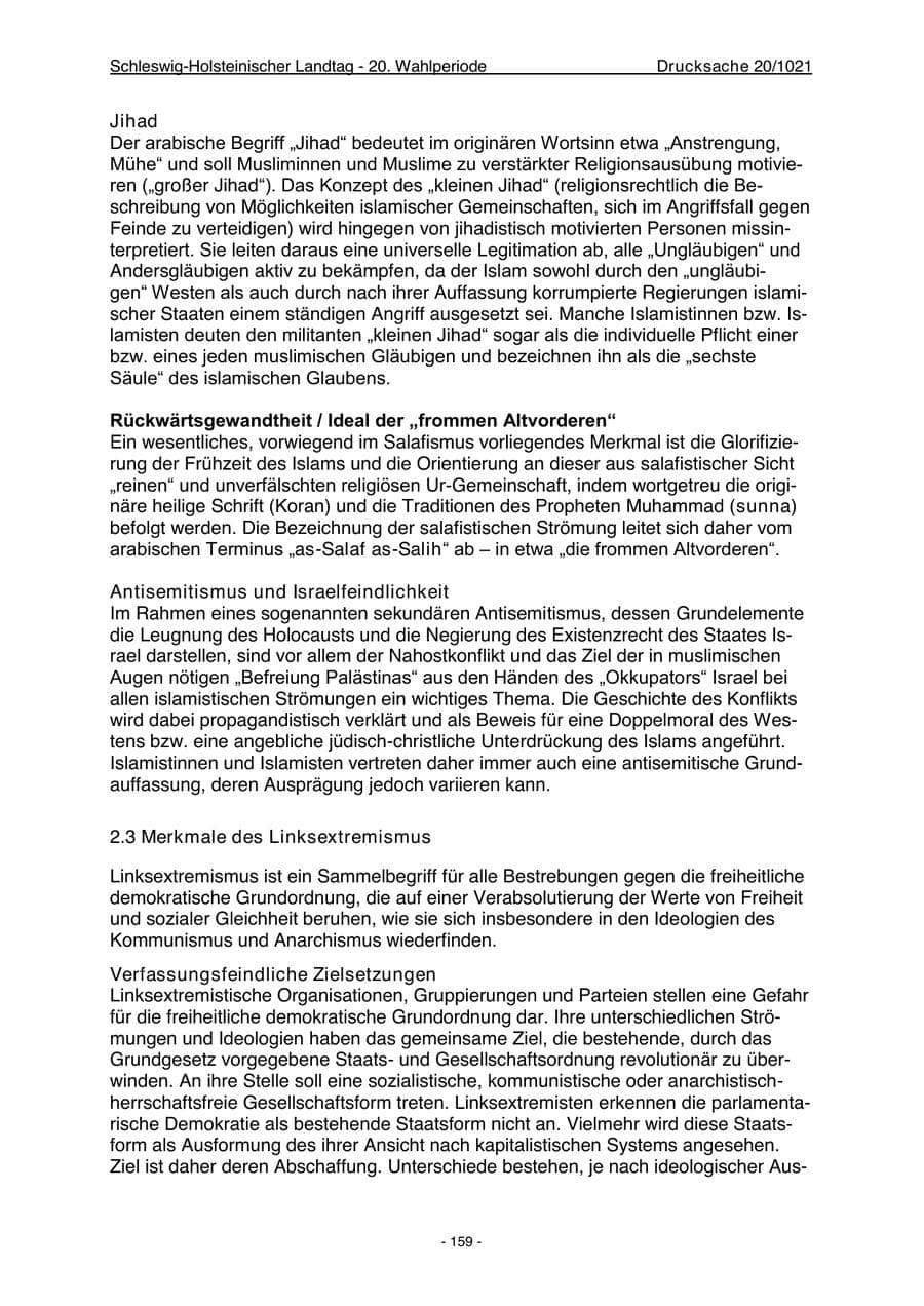Seite 161 des Verfassungsschutzbericht 2022 Schleswig-Holstein