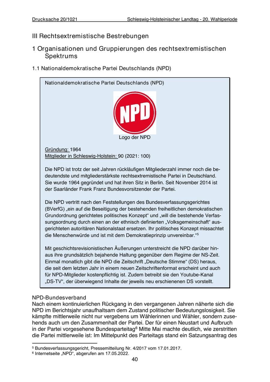 Seite 42 des Verfassungsschutzbericht 2022 Schleswig-Holstein