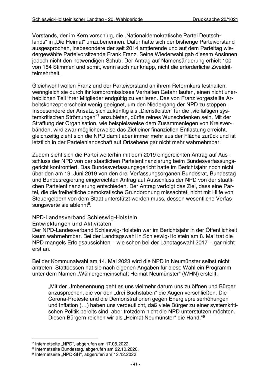 Seite 43 des Verfassungsschutzbericht 2022 Schleswig-Holstein