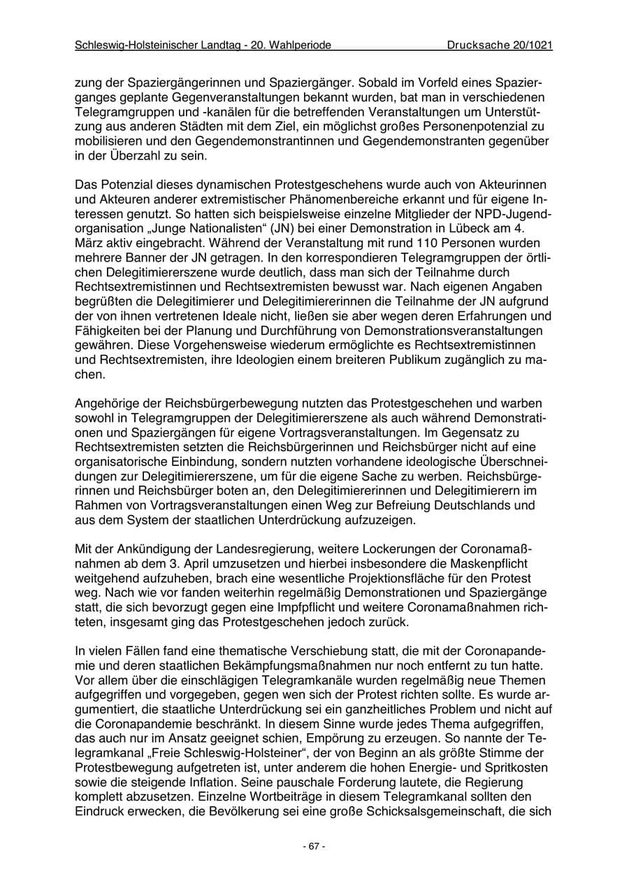 Seite 69 des Verfassungsschutzbericht 2022 Schleswig-Holstein