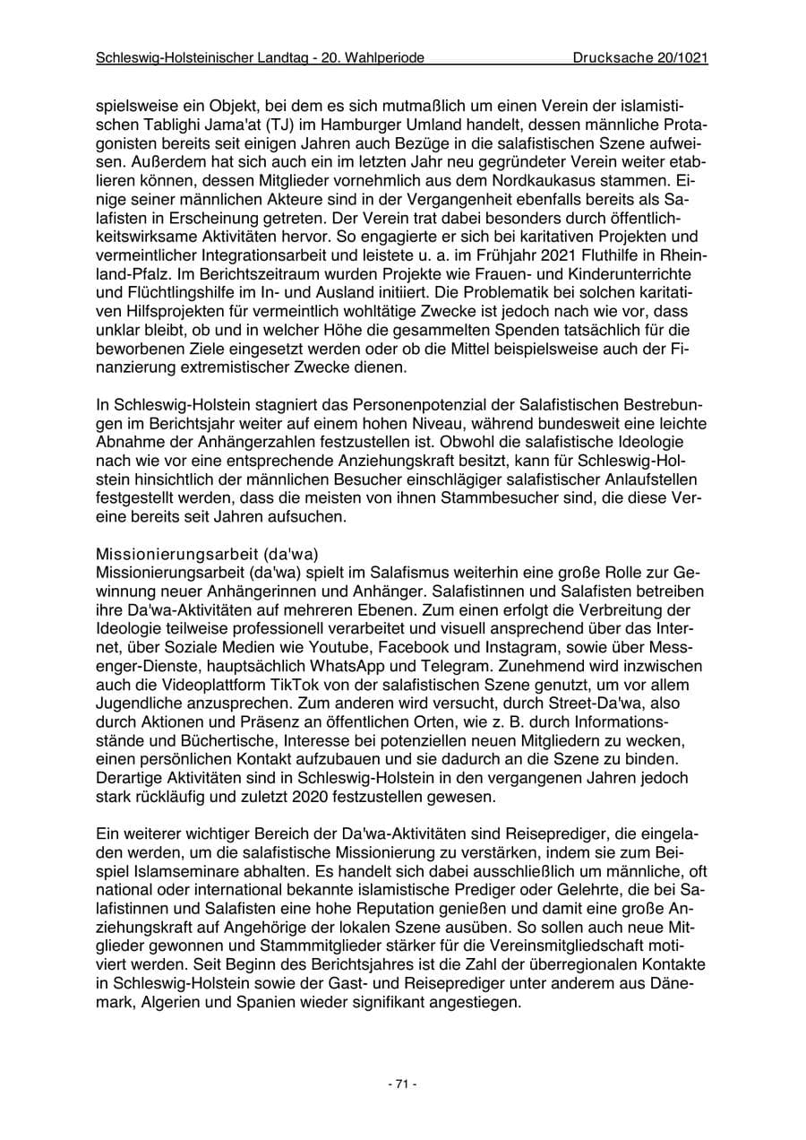 Seite 73 des Verfassungsschutzbericht 2022 Schleswig-Holstein