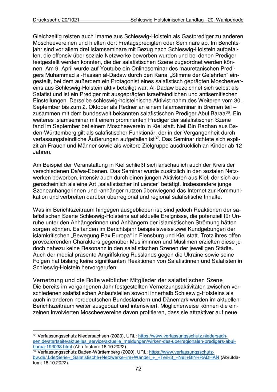Seite 74 des Verfassungsschutzbericht 2022 Schleswig-Holstein