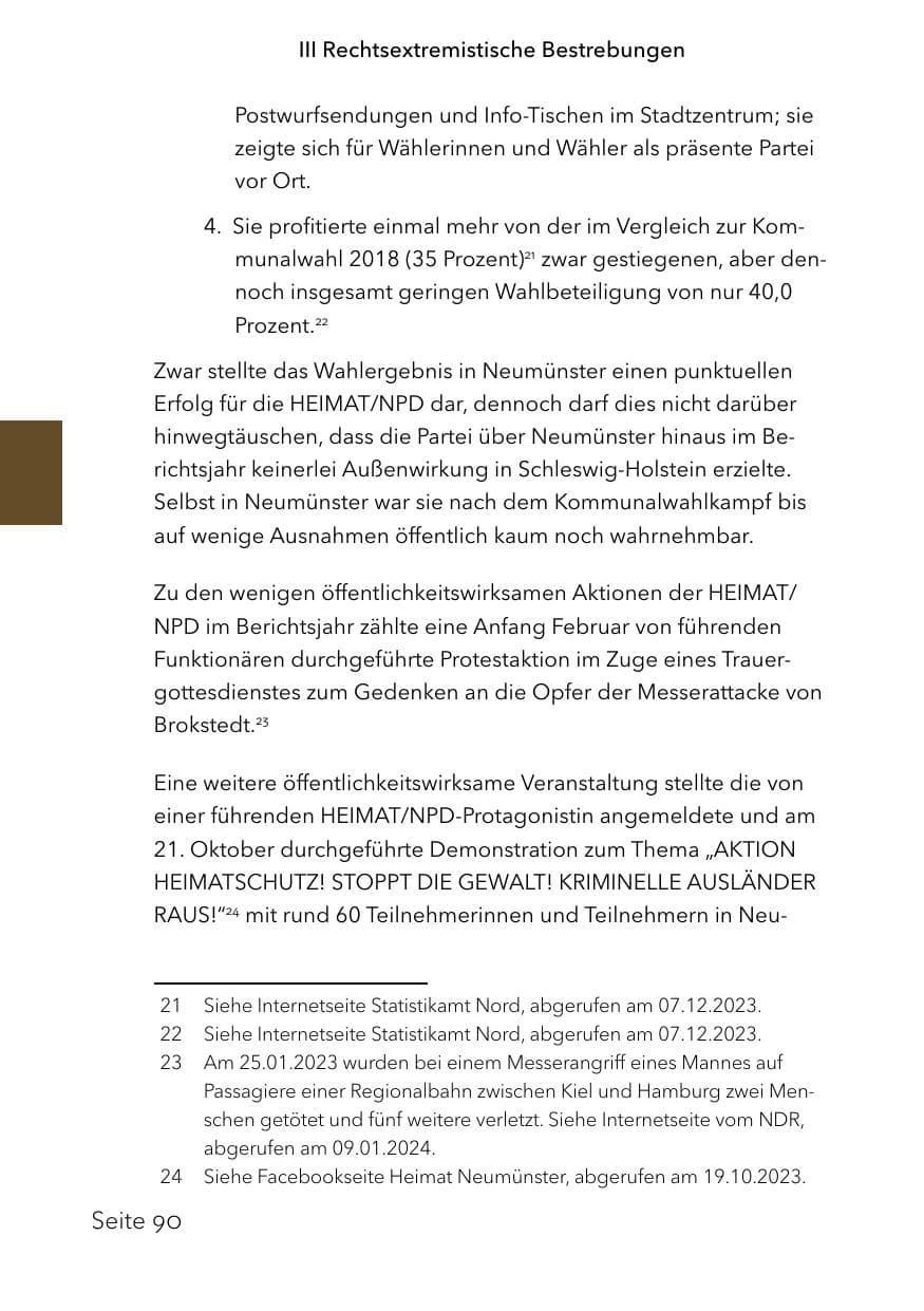 Seite 114 des Verfassungsschutzbericht 2023 Schleswig-Holstein