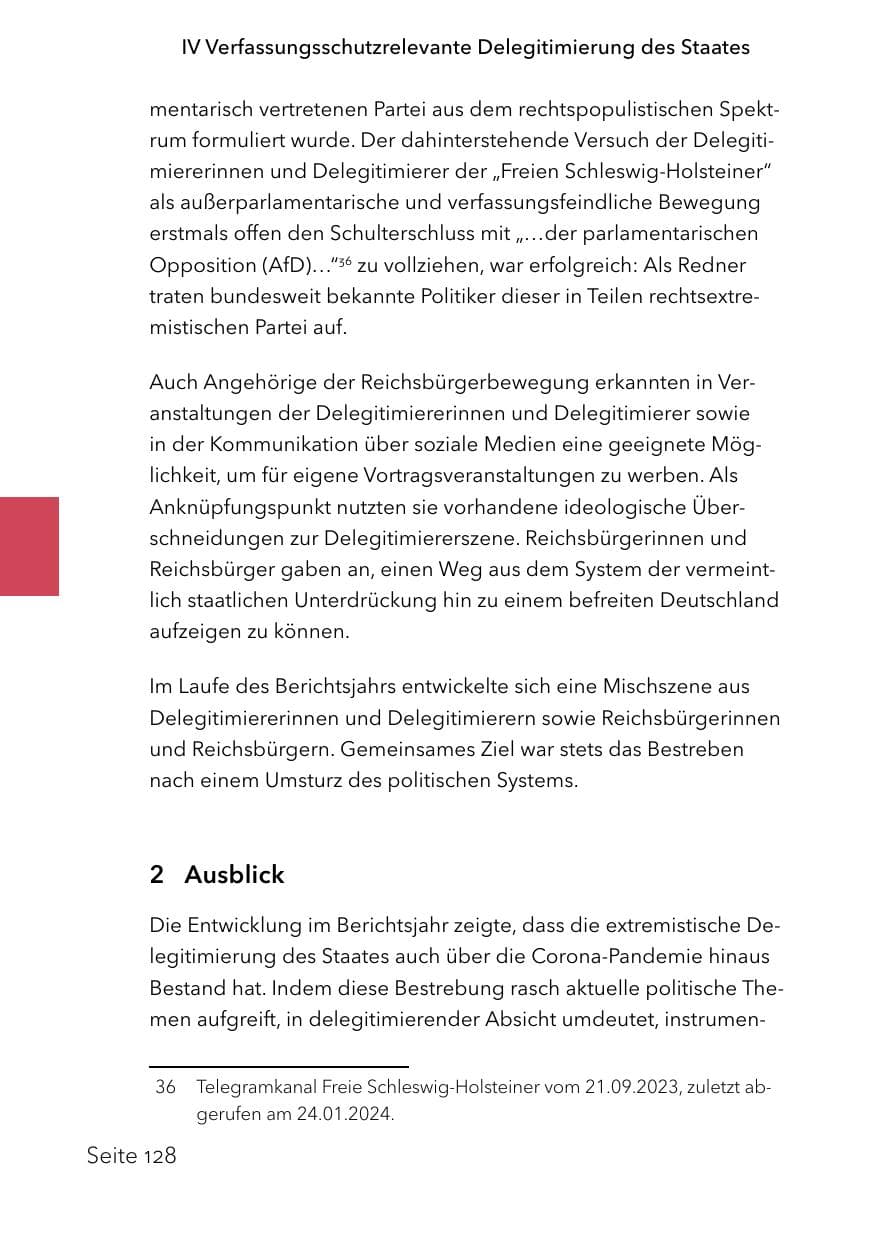 Seite 152 des Verfassungsschutzbericht 2023 Schleswig-Holstein