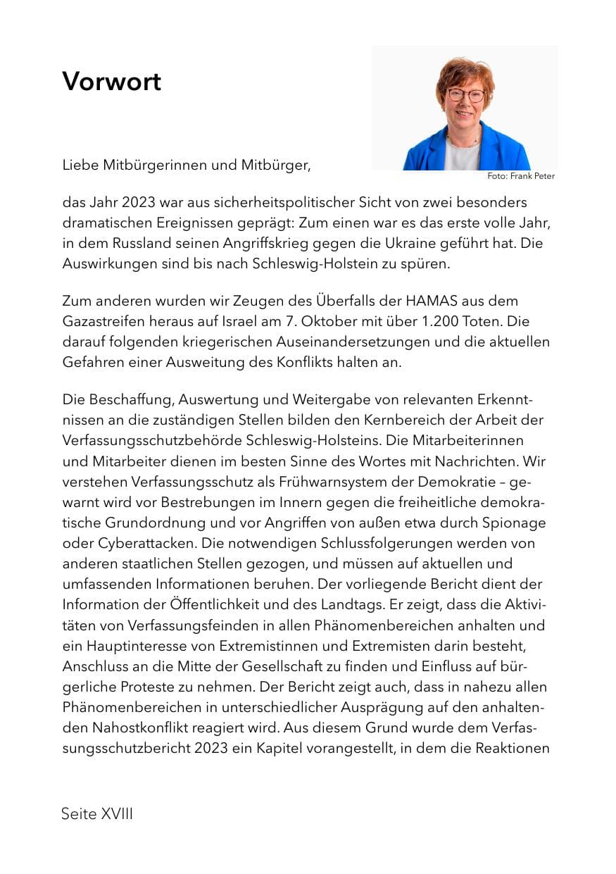 Seite 22 des Verfassungsschutzbericht 2023 Schleswig-Holstein
