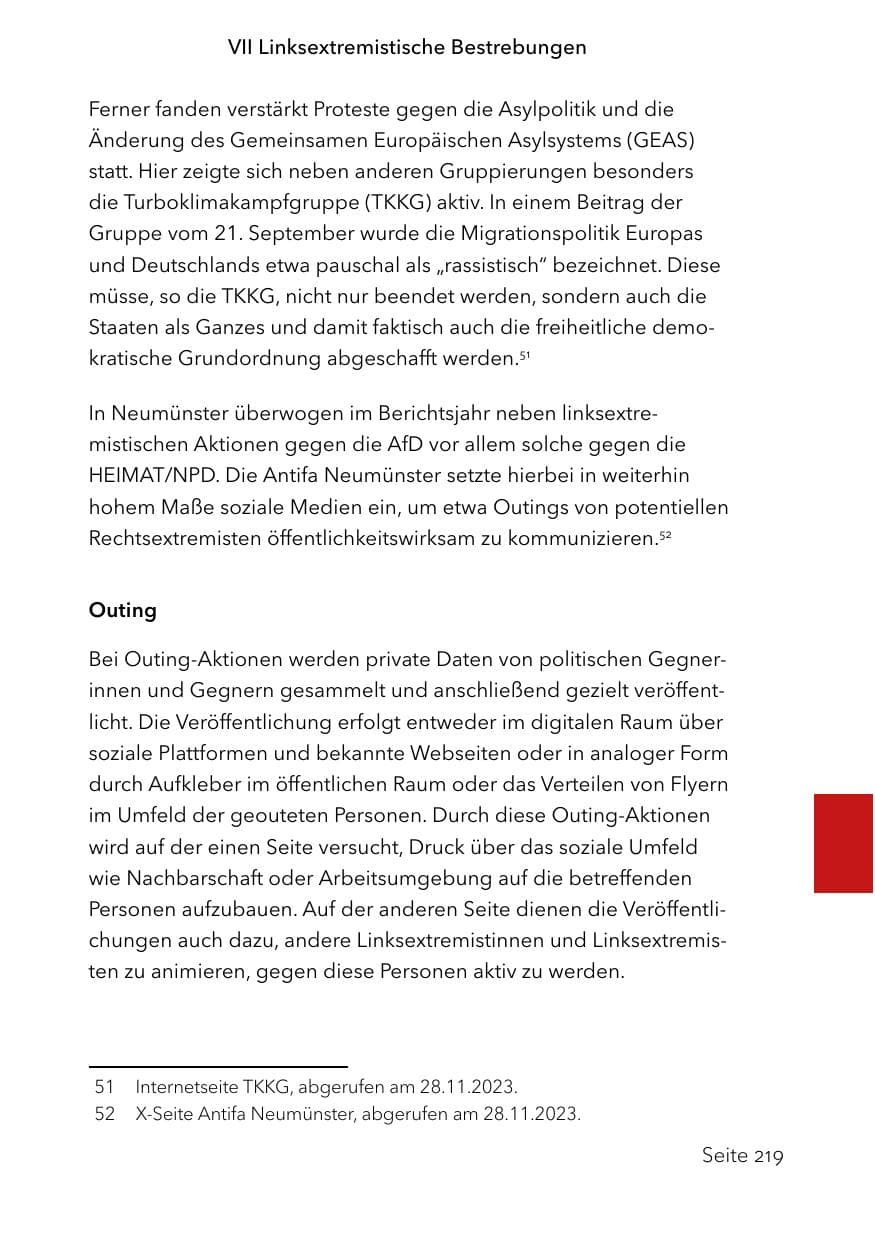 Seite 243 des Verfassungsschutzbericht 2023 Schleswig-Holstein