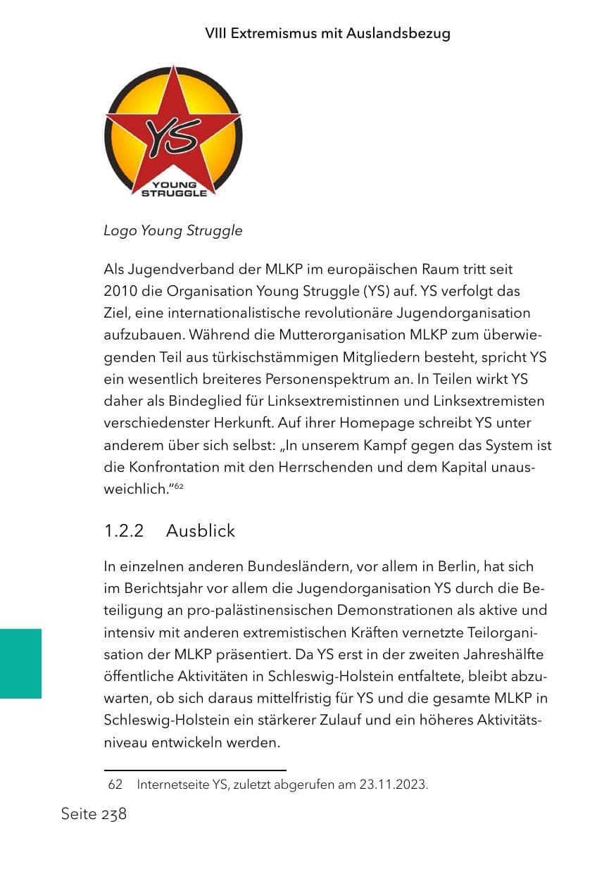 Seite 262 des Verfassungsschutzbericht 2023 Schleswig-Holstein