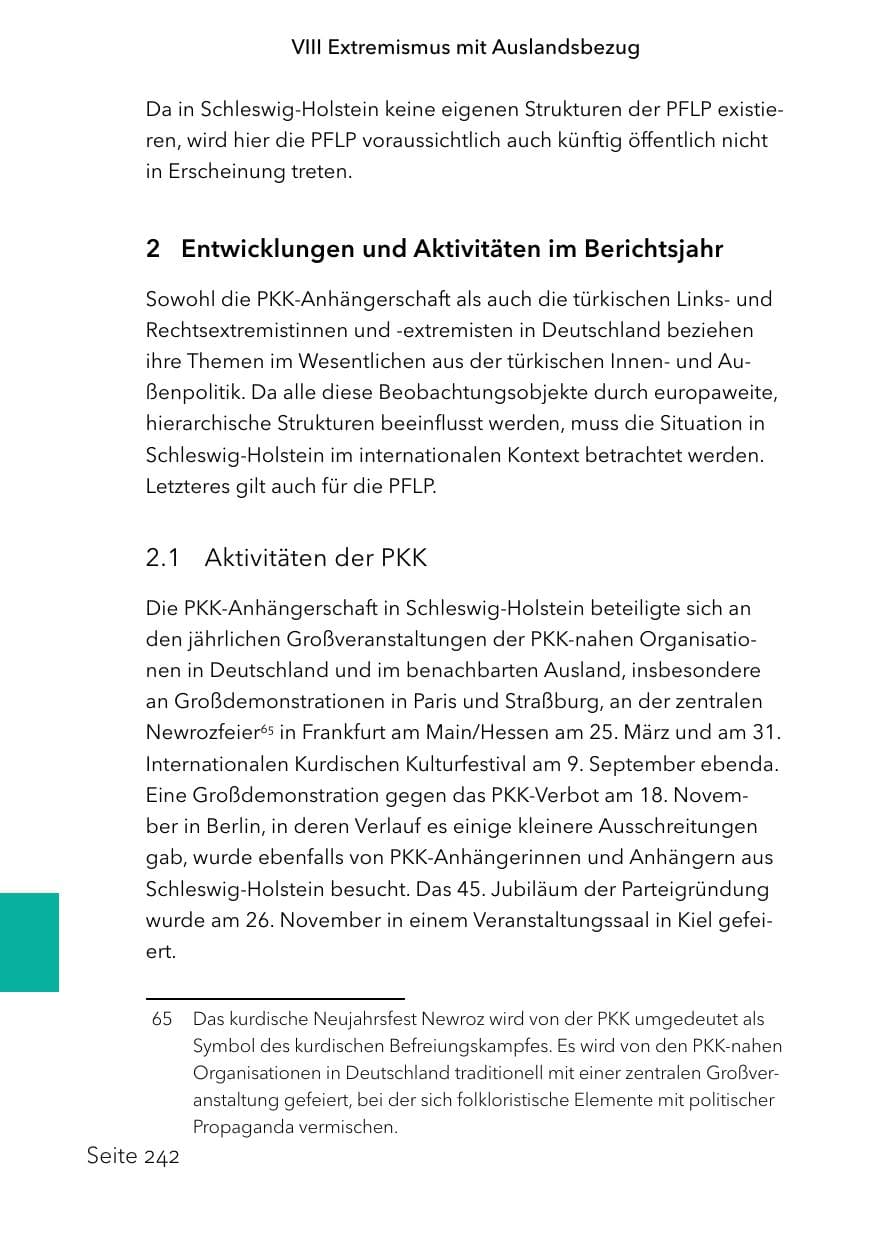 Seite 266 des Verfassungsschutzbericht 2023 Schleswig-Holstein