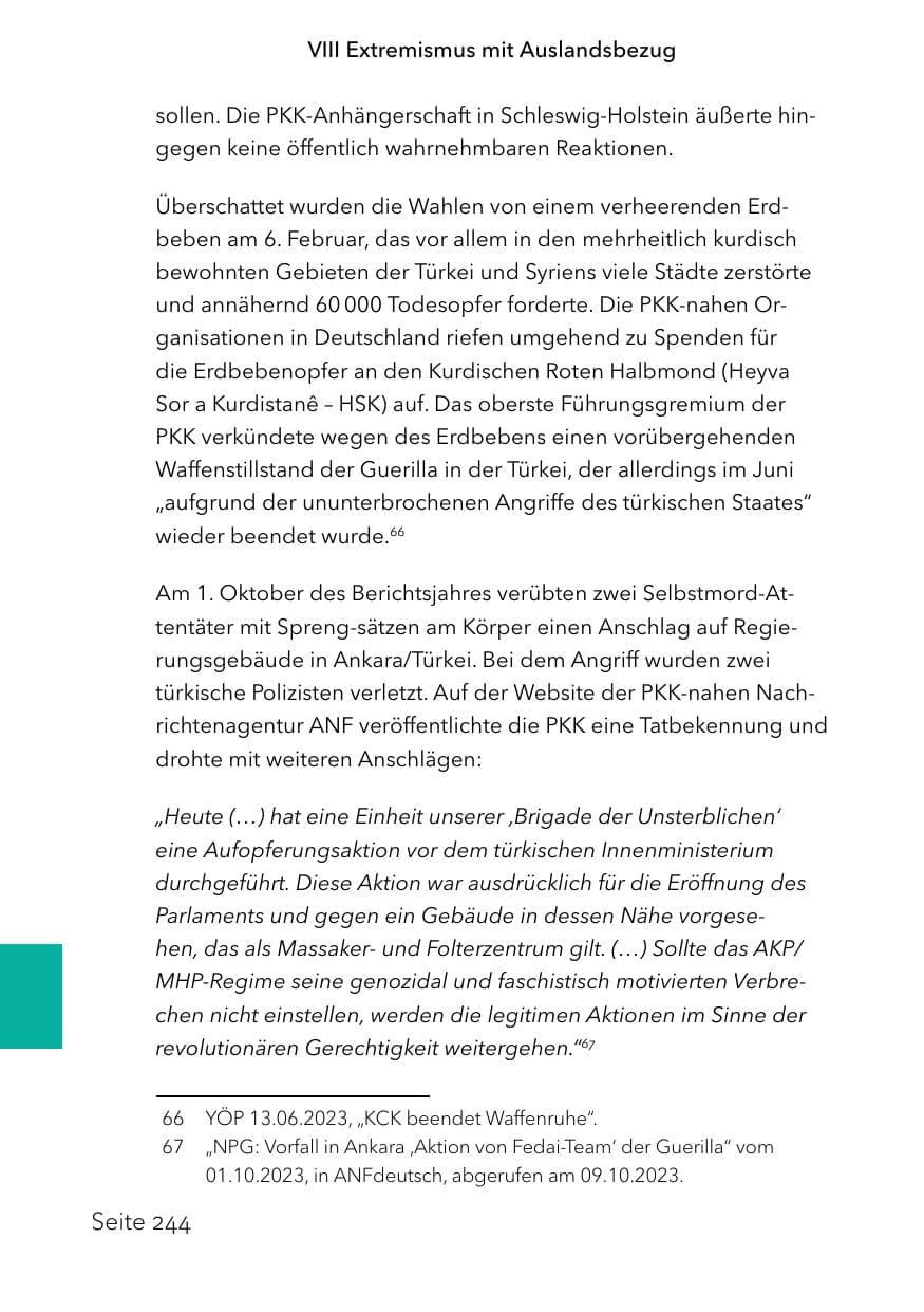 Seite 268 des Verfassungsschutzbericht 2023 Schleswig-Holstein