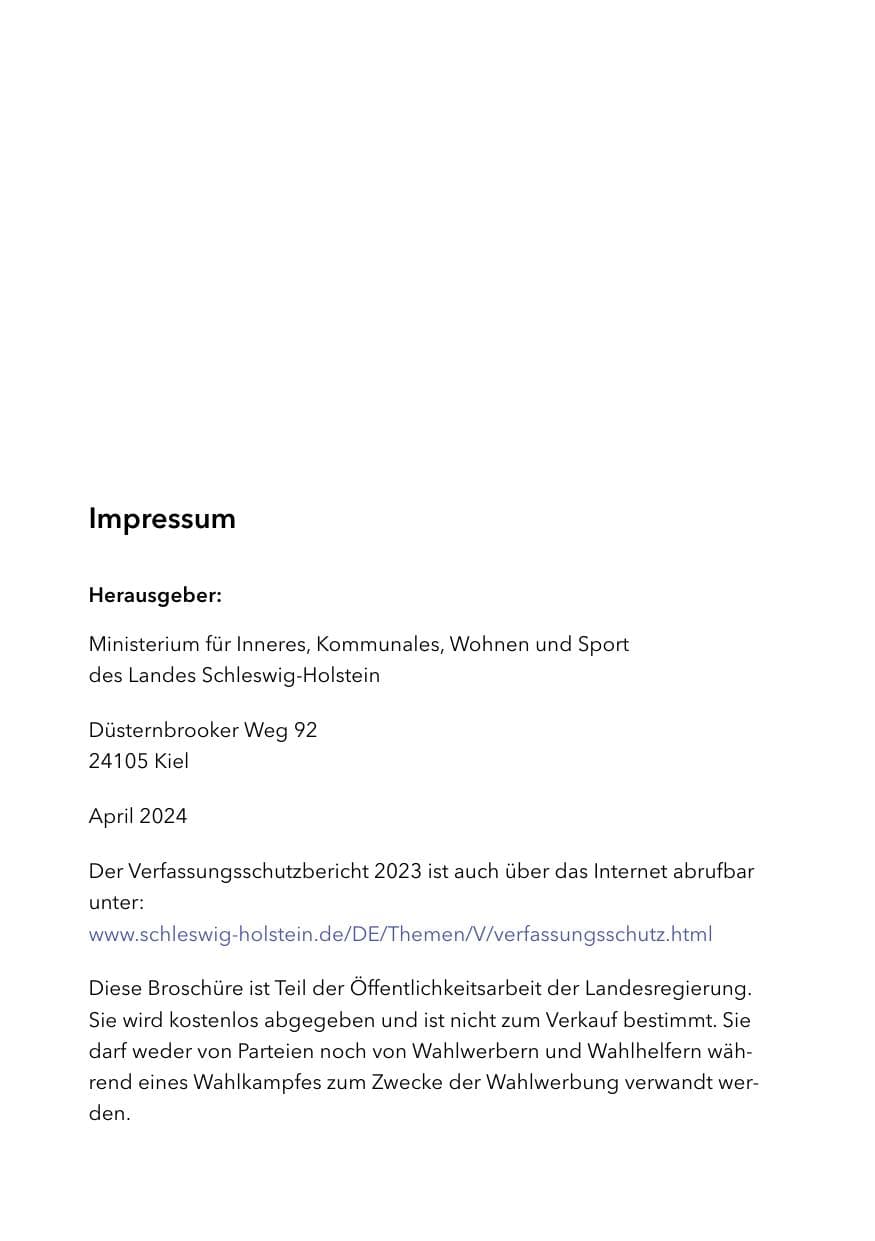 Seite 4 des Verfassungsschutzbericht 2023 Schleswig-Holstein