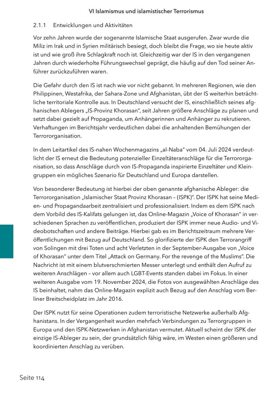 Seite 131 des Verfassungsschutzbericht 2024 Schleswig-Holstein
