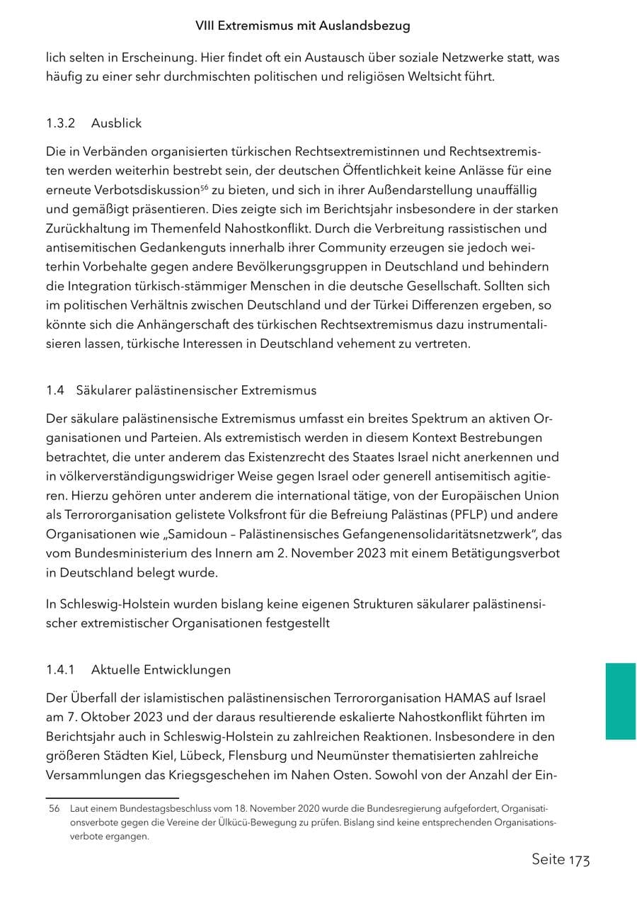 Seite 190 des Verfassungsschutzbericht 2024 Schleswig-Holstein