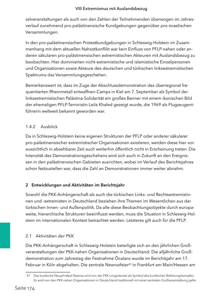 Seite 191 des Verfassungsschutzbericht 2024 Schleswig-Holstein