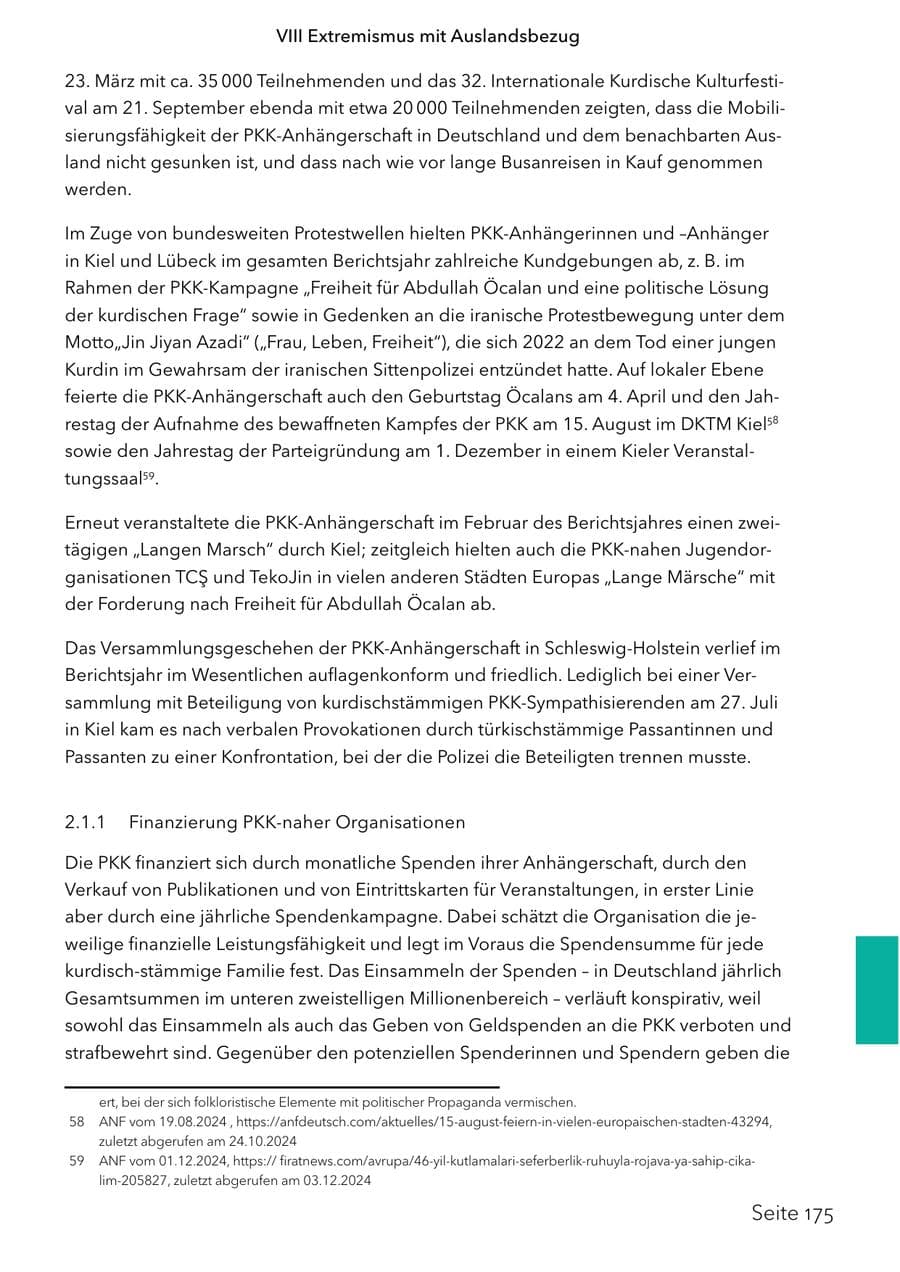 Seite 192 des Verfassungsschutzbericht 2024 Schleswig-Holstein