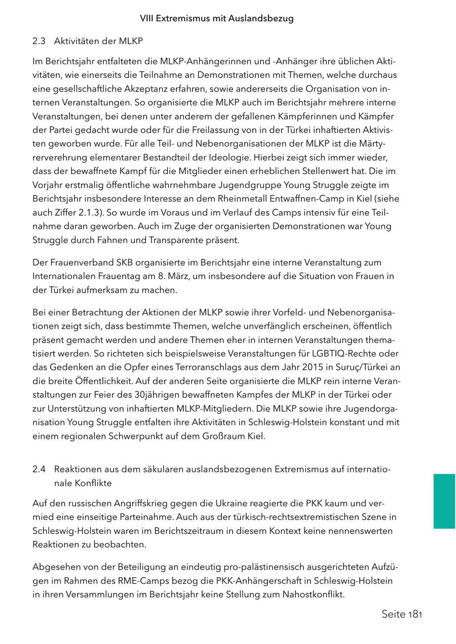 Seite 198 des Verfassungsschutzbericht 2024 Schleswig-Holstein