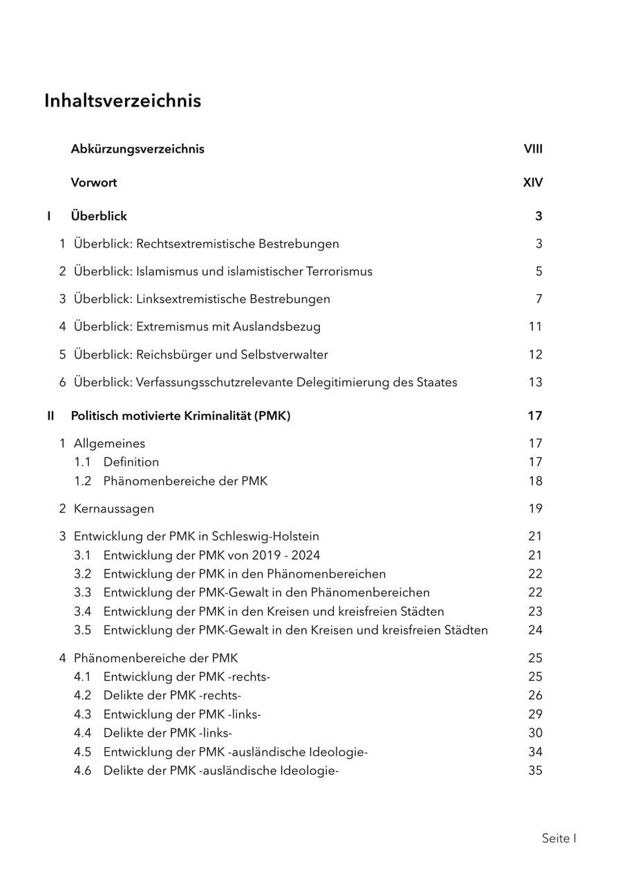 Seite 3 des Verfassungsschutzbericht 2024 Schleswig-Holstein