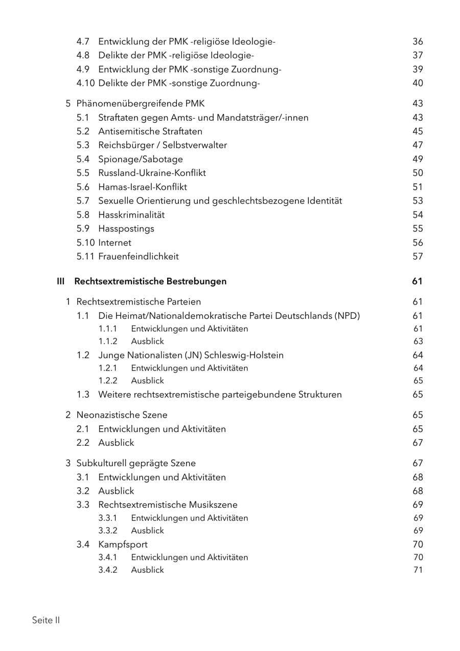 Seite 4 des Verfassungsschutzbericht 2024 Schleswig-Holstein