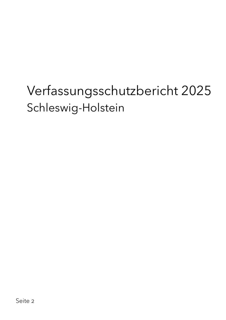 Seite 2 des Verfassungsschutzbericht 2025 Schleswig-Holstein