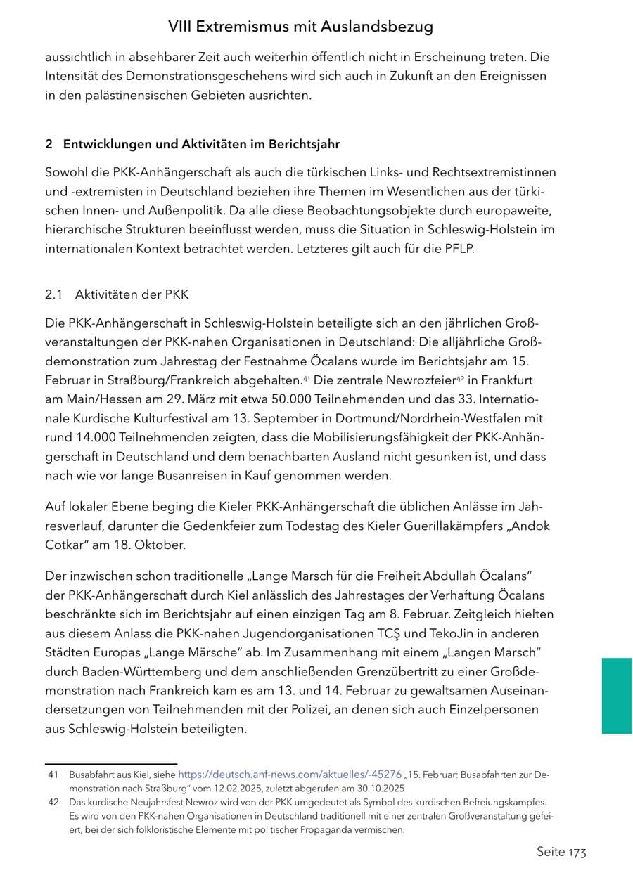 Seite 189 des Verfassungsschutzbericht 2025 Schleswig-Holstein