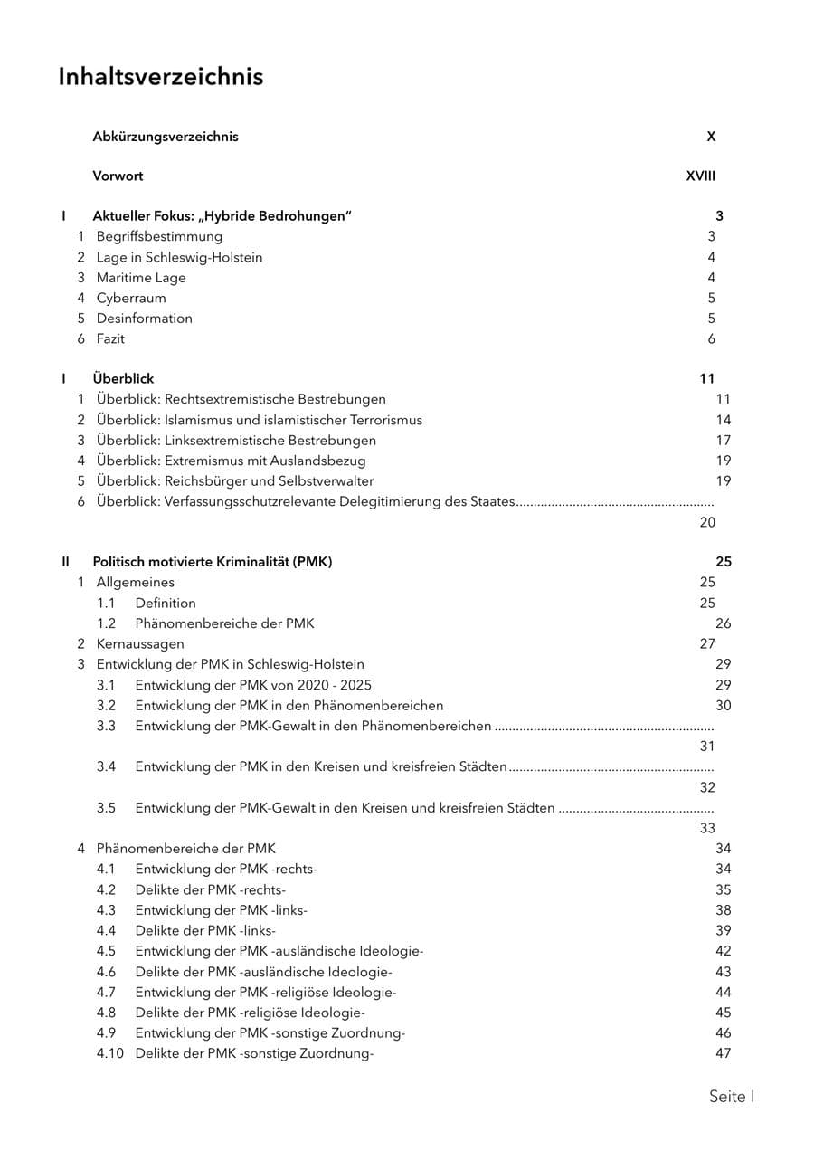 Seite 4 des Verfassungsschutzbericht 2025 Schleswig-Holstein