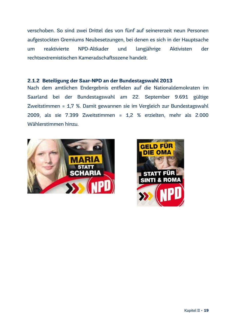 Seite 19 des Verfassungsschutzbericht 2013 Saarland