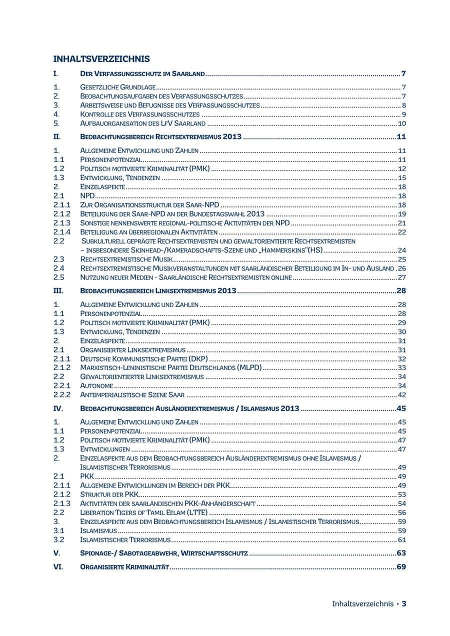 Seite 3 des Verfassungsschutzbericht 2013 Saarland