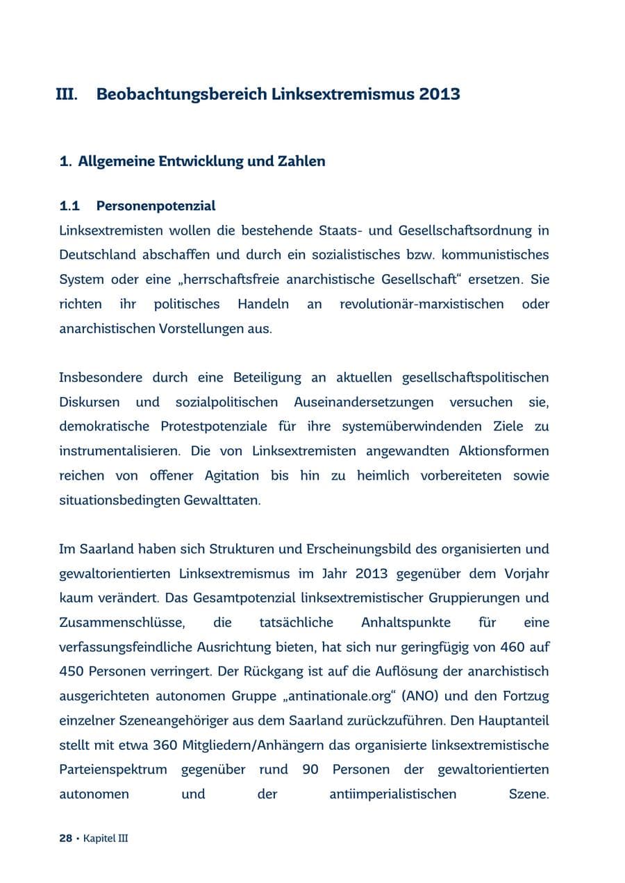 Seite 28 des Verfassungsschutzbericht 2013 Saarland