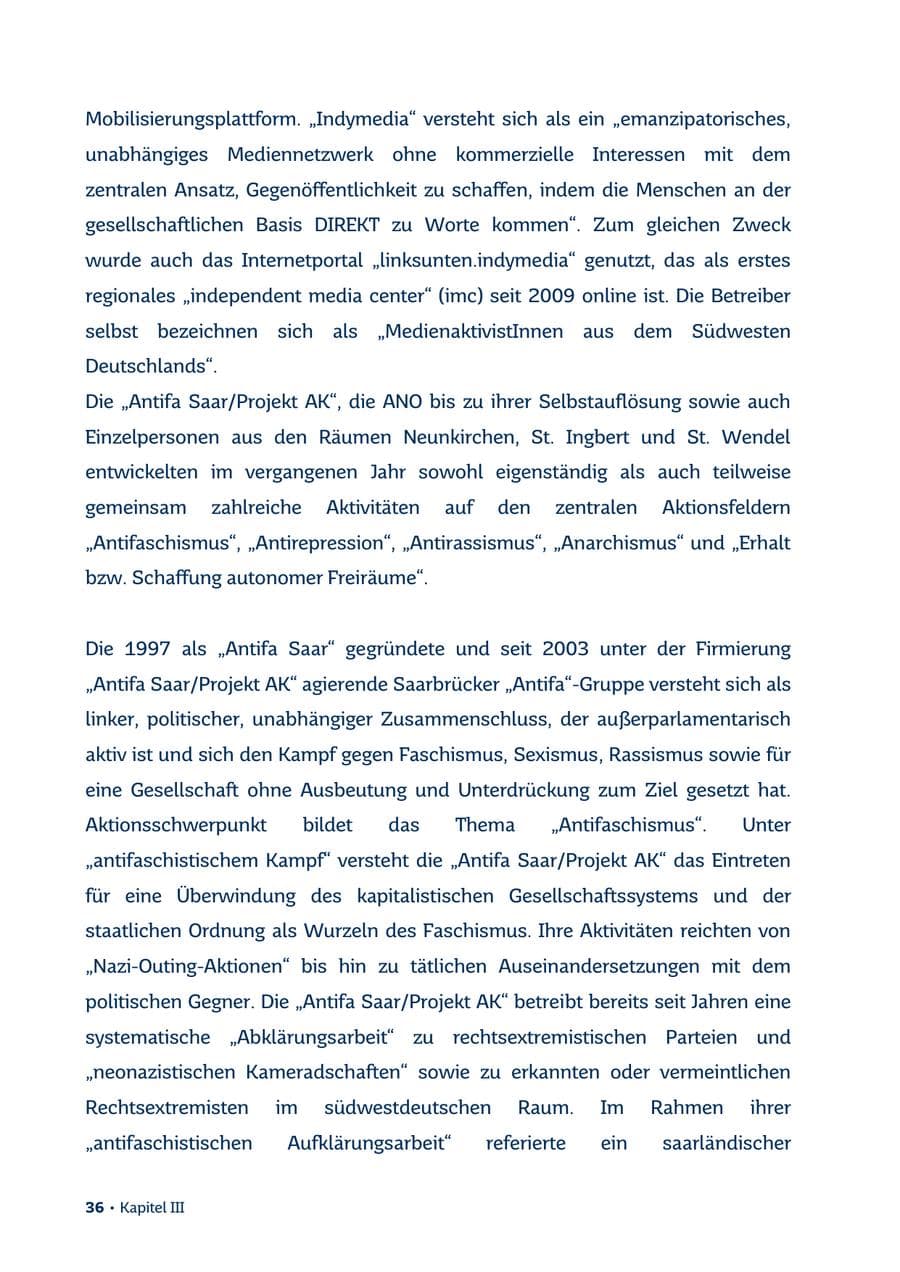 Seite 36 des Verfassungsschutzbericht 2013 Saarland