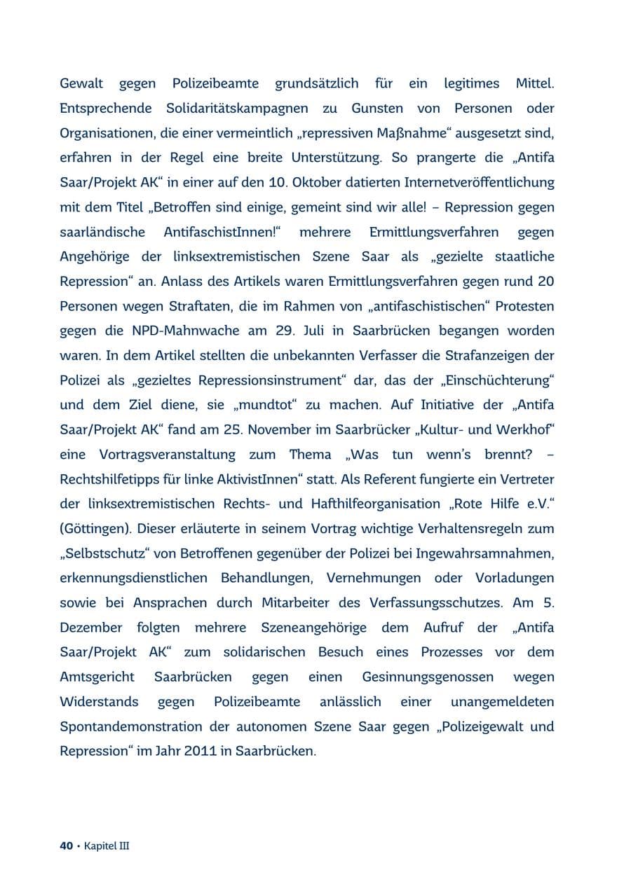 Seite 40 des Verfassungsschutzbericht 2013 Saarland