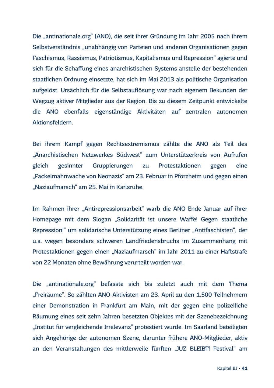 Seite 41 des Verfassungsschutzbericht 2013 Saarland