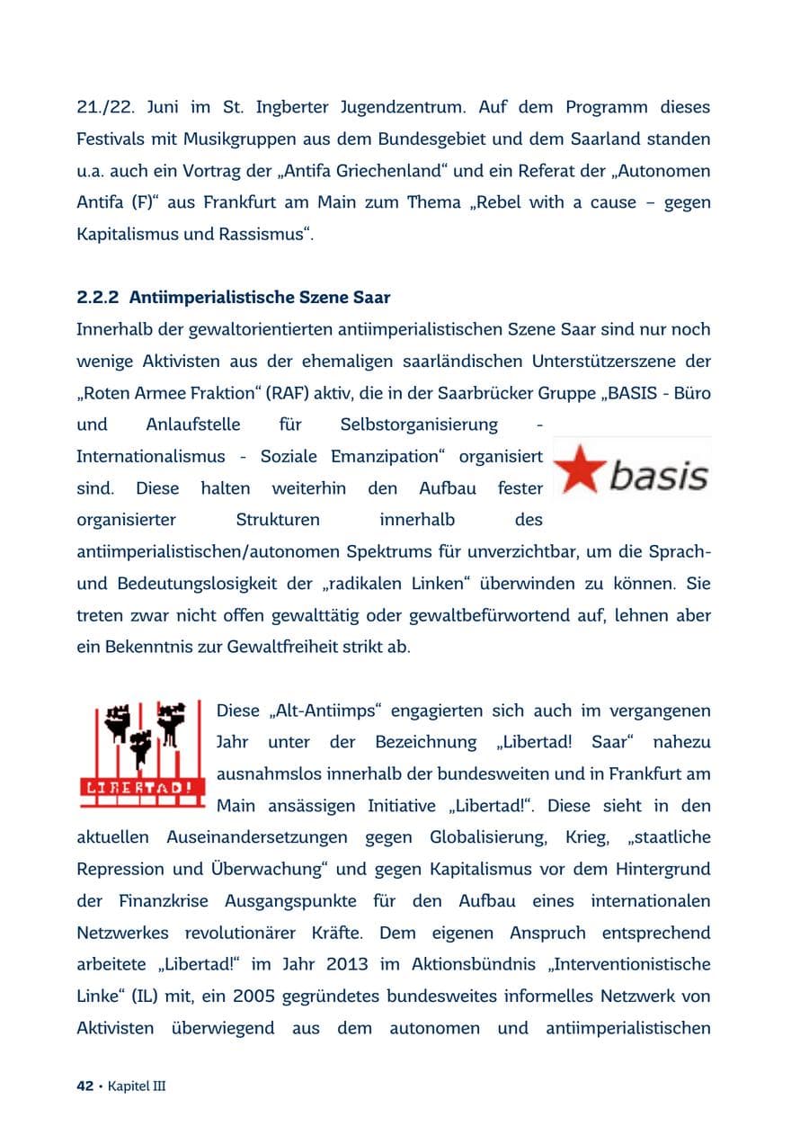 Seite 42 des Verfassungsschutzbericht 2013 Saarland