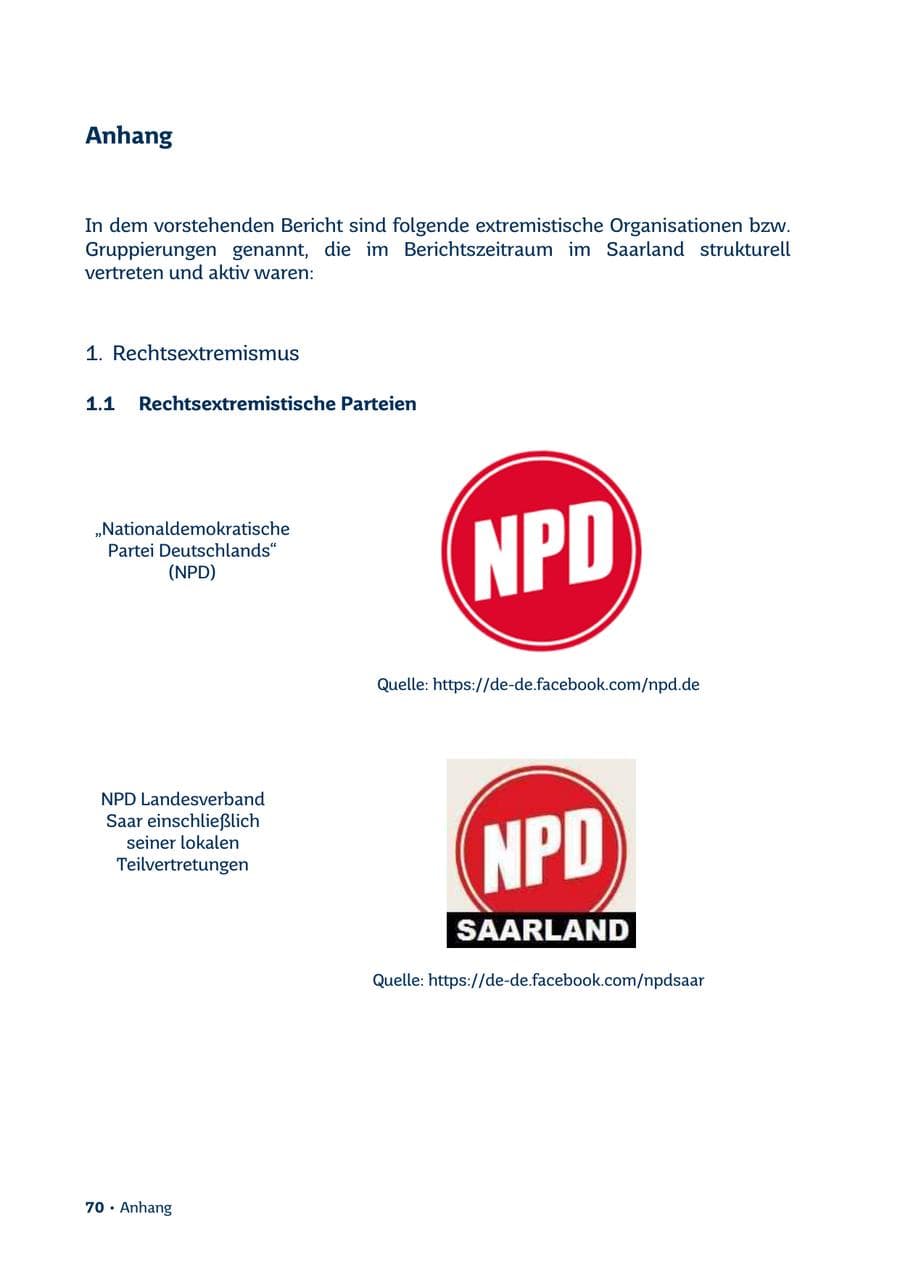 Seite 70 des Verfassungsschutzbericht 2013 Saarland