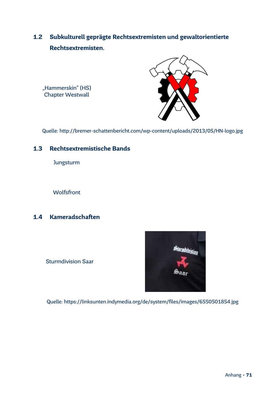Seite 71 des Verfassungsschutzbericht 2013 Saarland