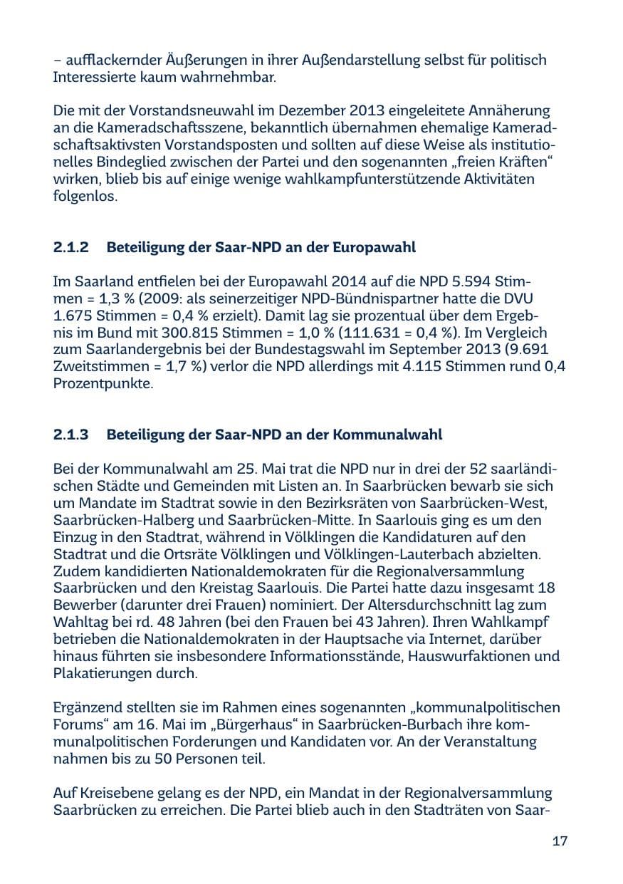 Seite 17 des Verfassungsschutzbericht 2014 Saarland