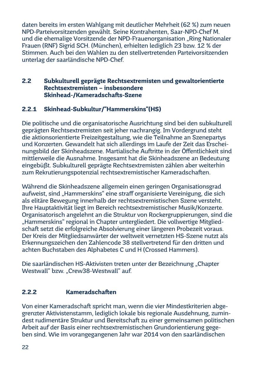 Seite 22 des Verfassungsschutzbericht 2014 Saarland