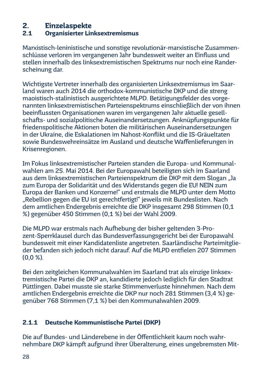 Seite 28 des Verfassungsschutzbericht 2014 Saarland