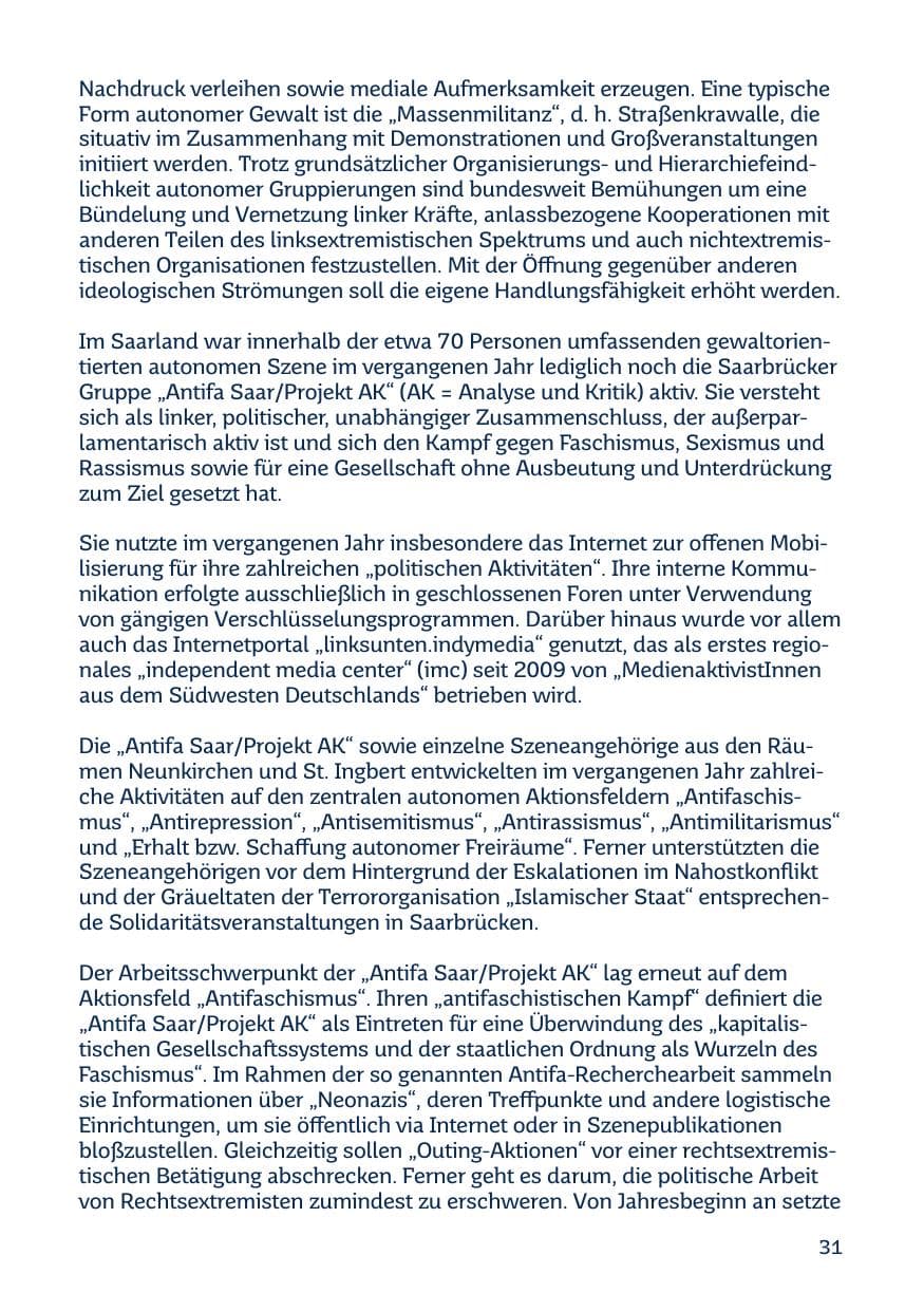 Seite 31 des Verfassungsschutzbericht 2014 Saarland