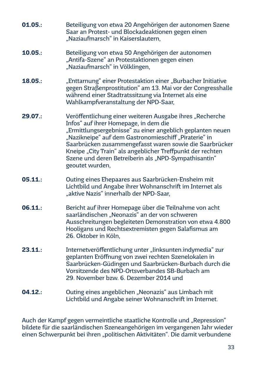Seite 33 des Verfassungsschutzbericht 2014 Saarland