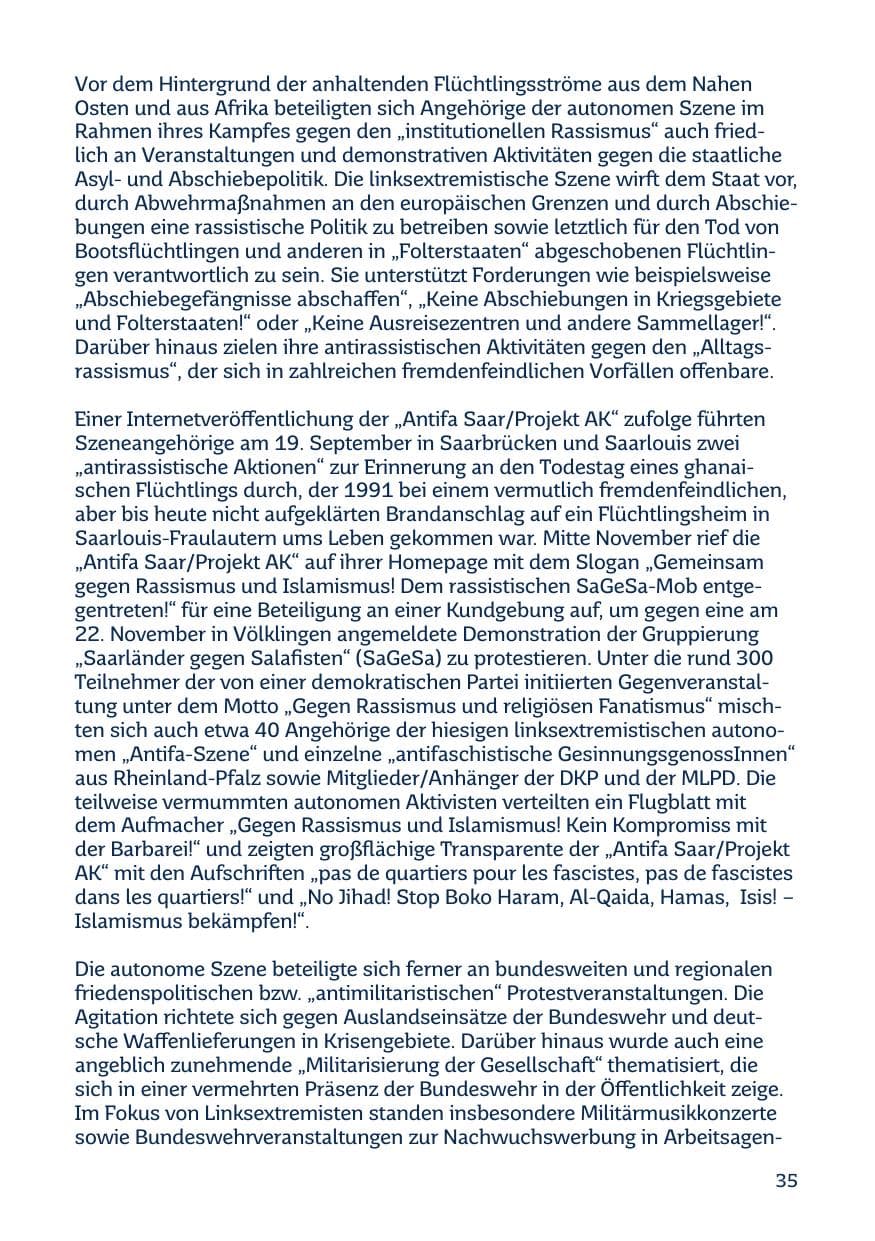 Seite 35 des Verfassungsschutzbericht 2014 Saarland