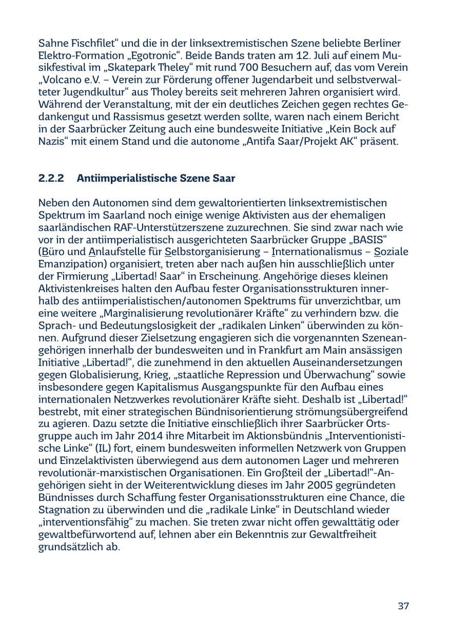 Seite 37 des Verfassungsschutzbericht 2014 Saarland