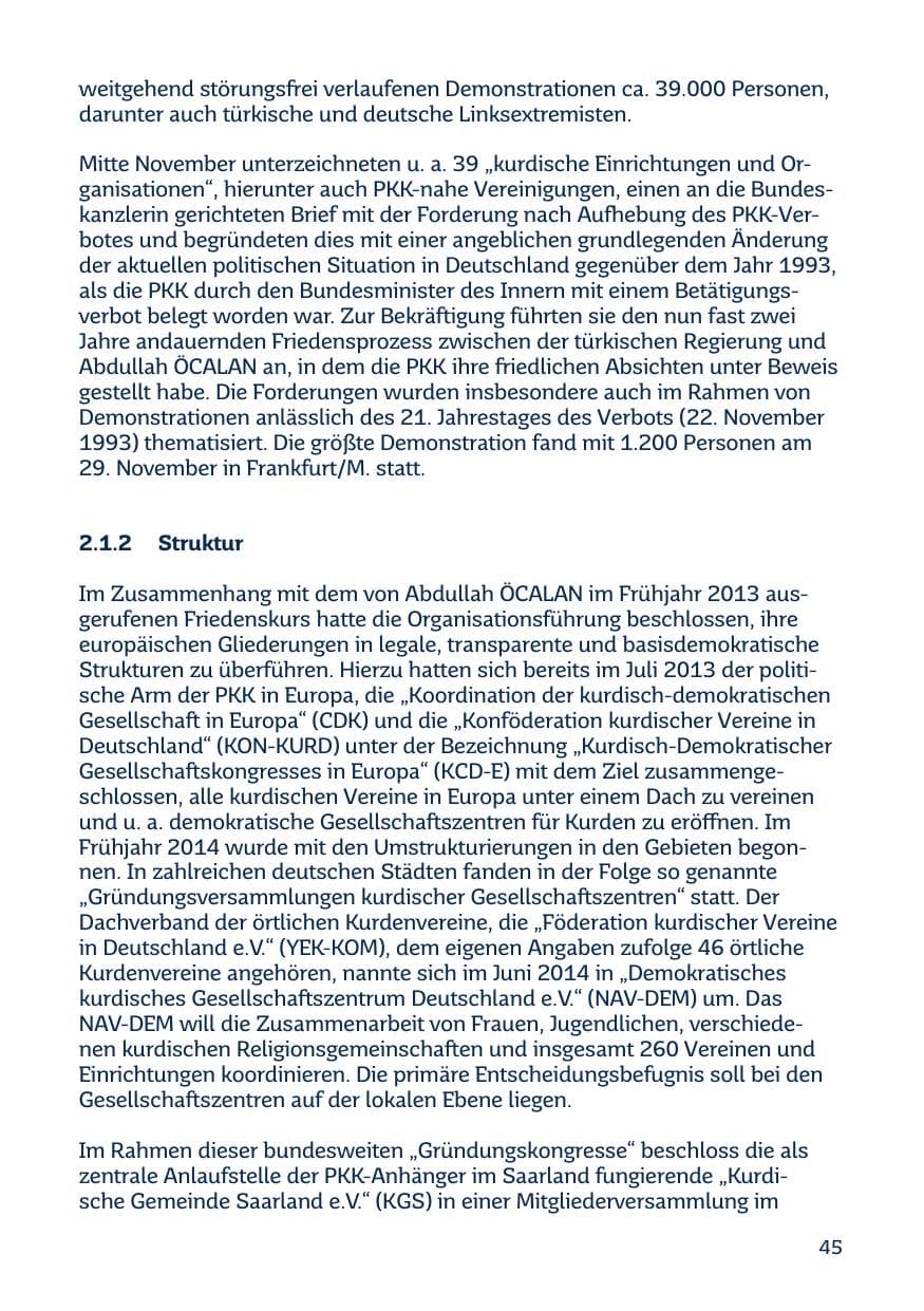 Seite 45 des Verfassungsschutzbericht 2014 Saarland