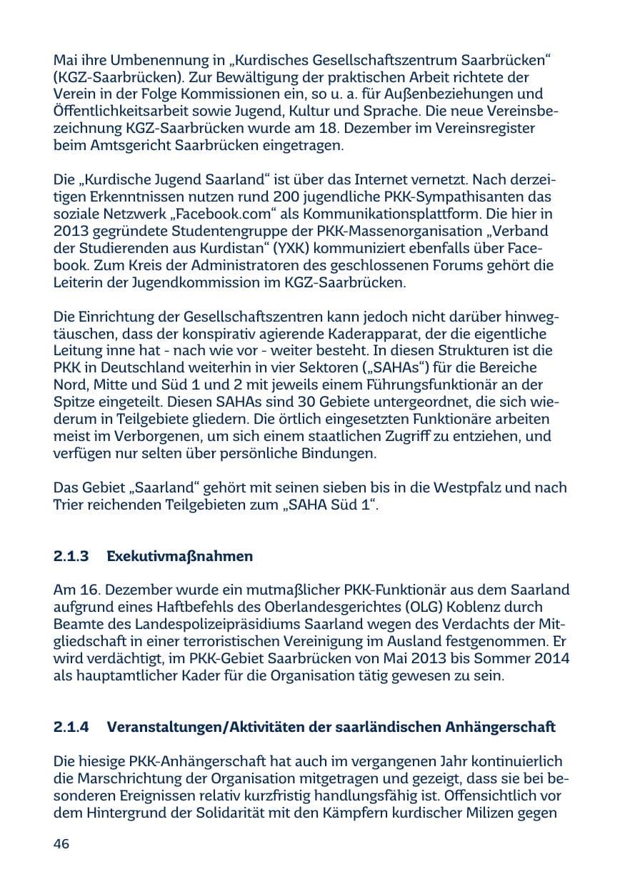 Seite 46 des Verfassungsschutzbericht 2014 Saarland