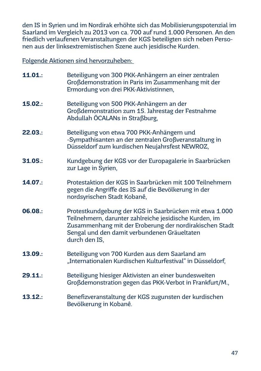 Seite 47 des Verfassungsschutzbericht 2014 Saarland