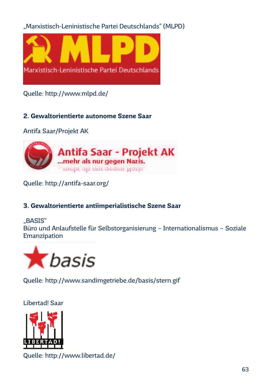 Seite 63 des Verfassungsschutzbericht 2014 Saarland